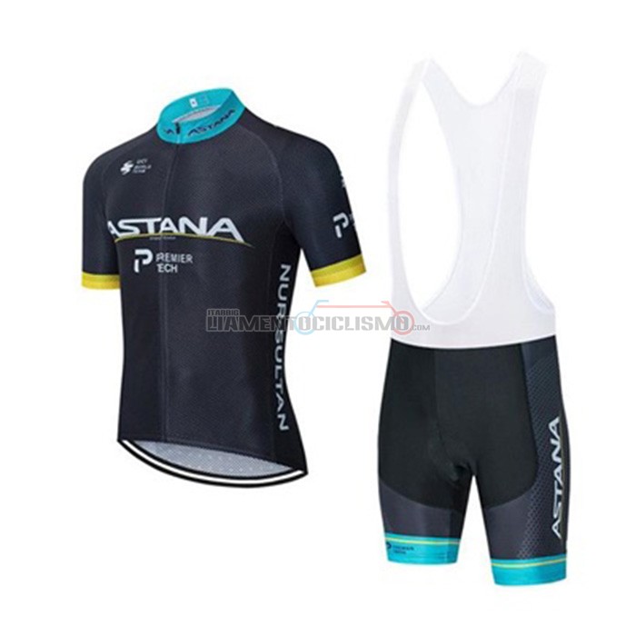 Abbigliamento Ciclismo Astana Manica Corta 2020 Nero Blu Giallo